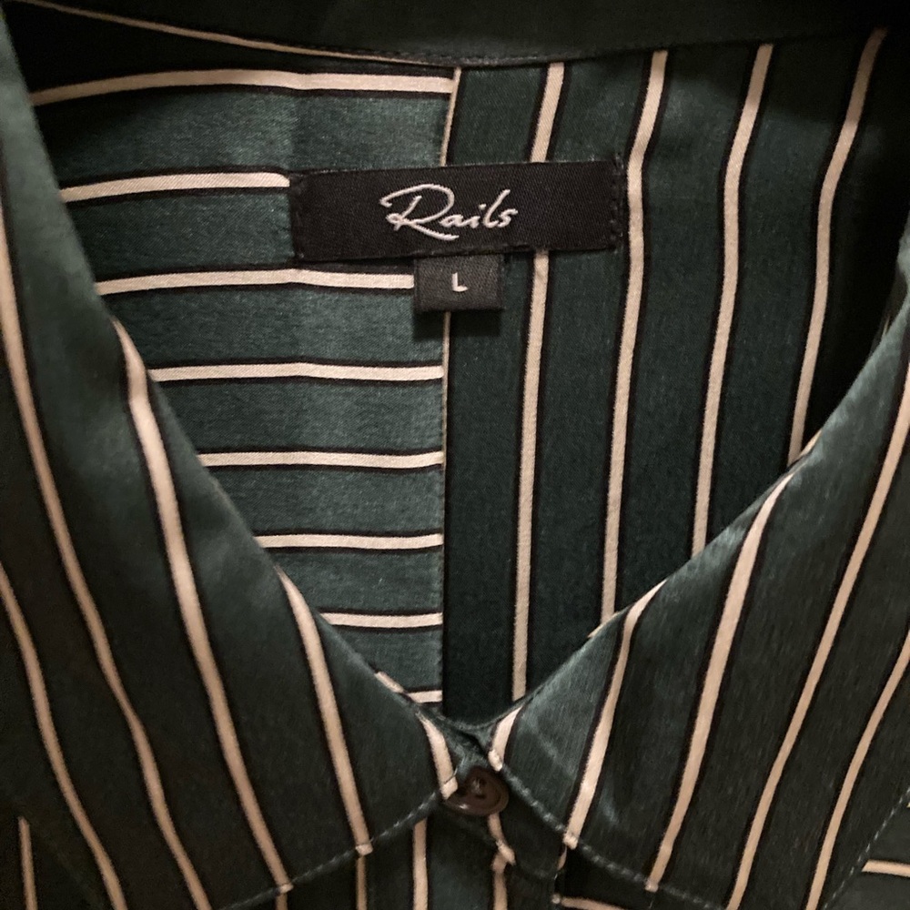 Rails Womens Dark Green and White Silk Striped Shirt - Picture 2 of 4